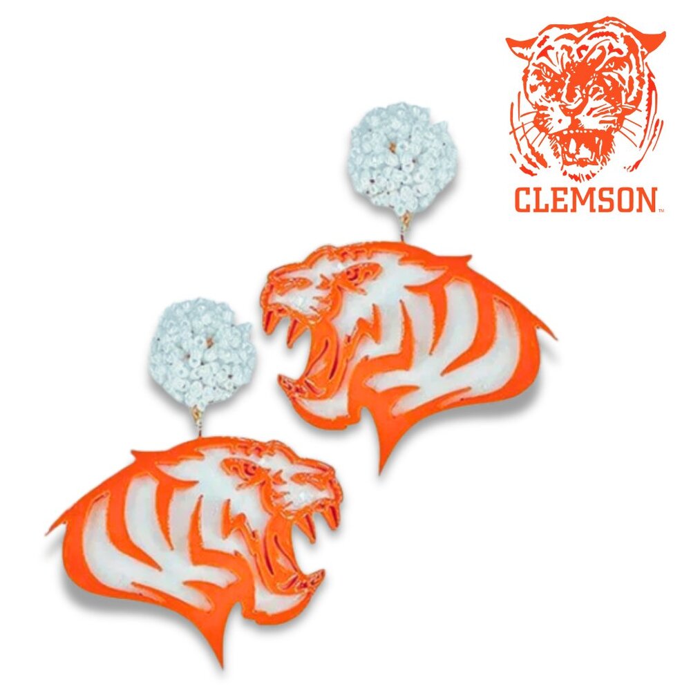 CLEMSON Tigers Orange and White Team College Football Fan Earrings
